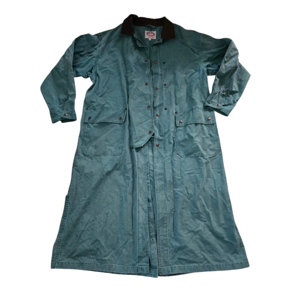 VTG Australian Outback Collection Coat Men SZ M Green Duster Jacket Trench Work